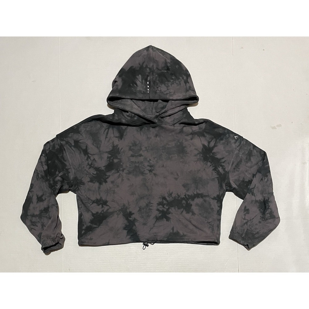 ACTA Women's Medium Tie Dye Cropped Hoodie Black Gray Pullover Sweatshirt